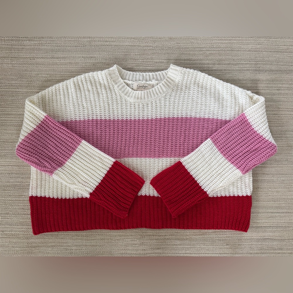 Jessica Simpson striped crew neck long sleeve crop sweater‎ women’s M
